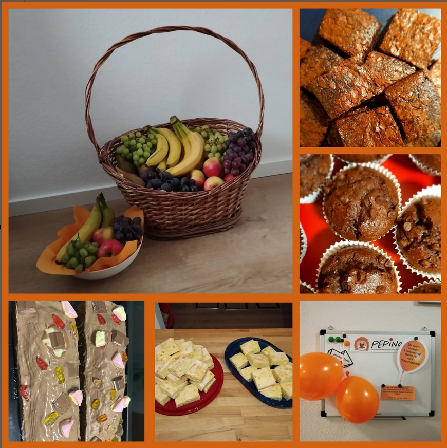 Kuchen und Obstkorb